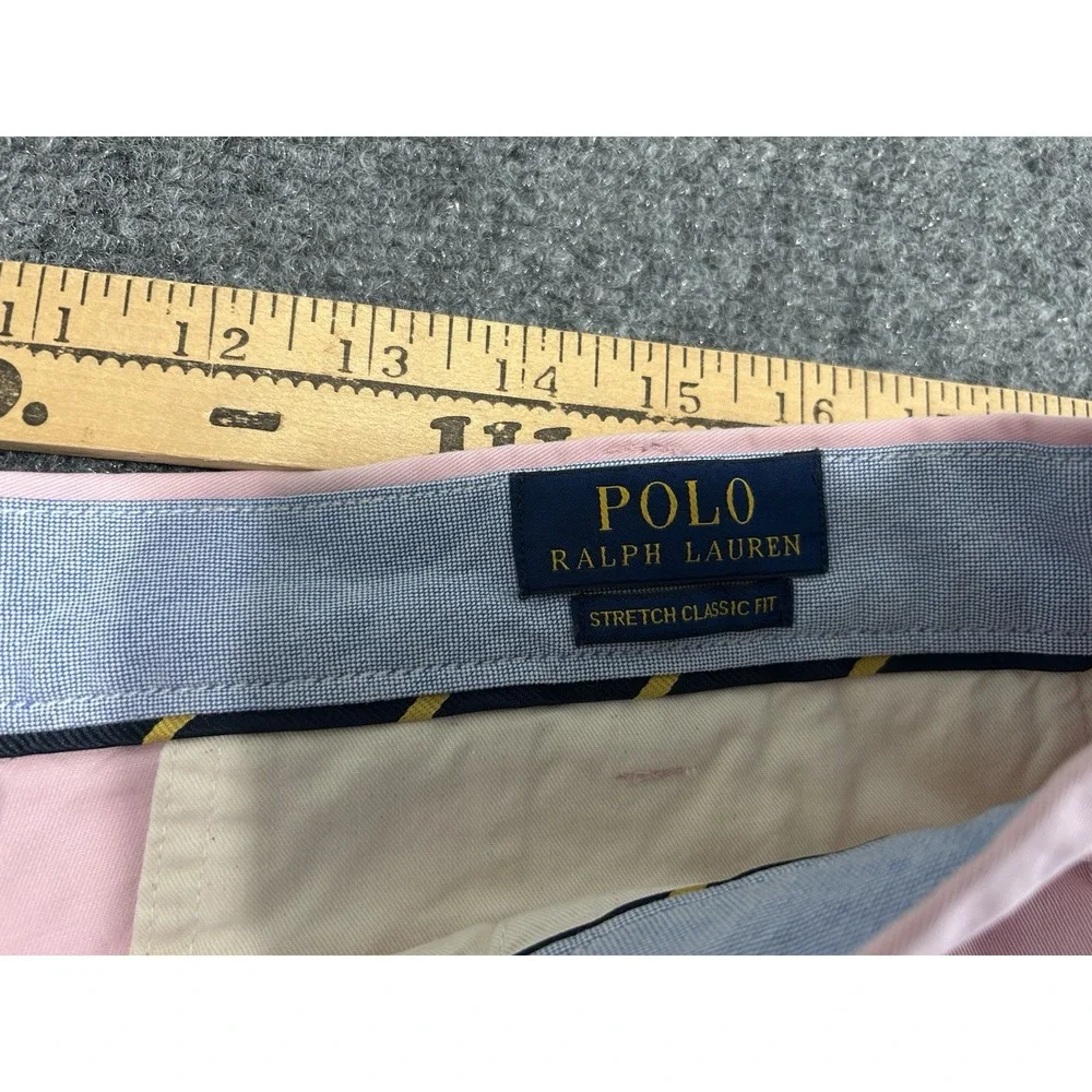 Polo Ralph Lauren Shorts Mens 36 Pink Stretch Chino Blue Pony Logo Preppy Pocket